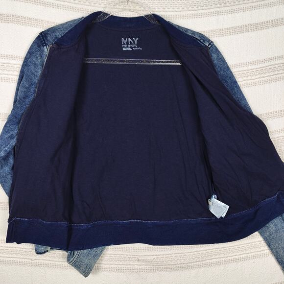 Marc New York Blue Denim Jacket Bomber Style Lined Zip Front Size XL - Picture 3 of 9